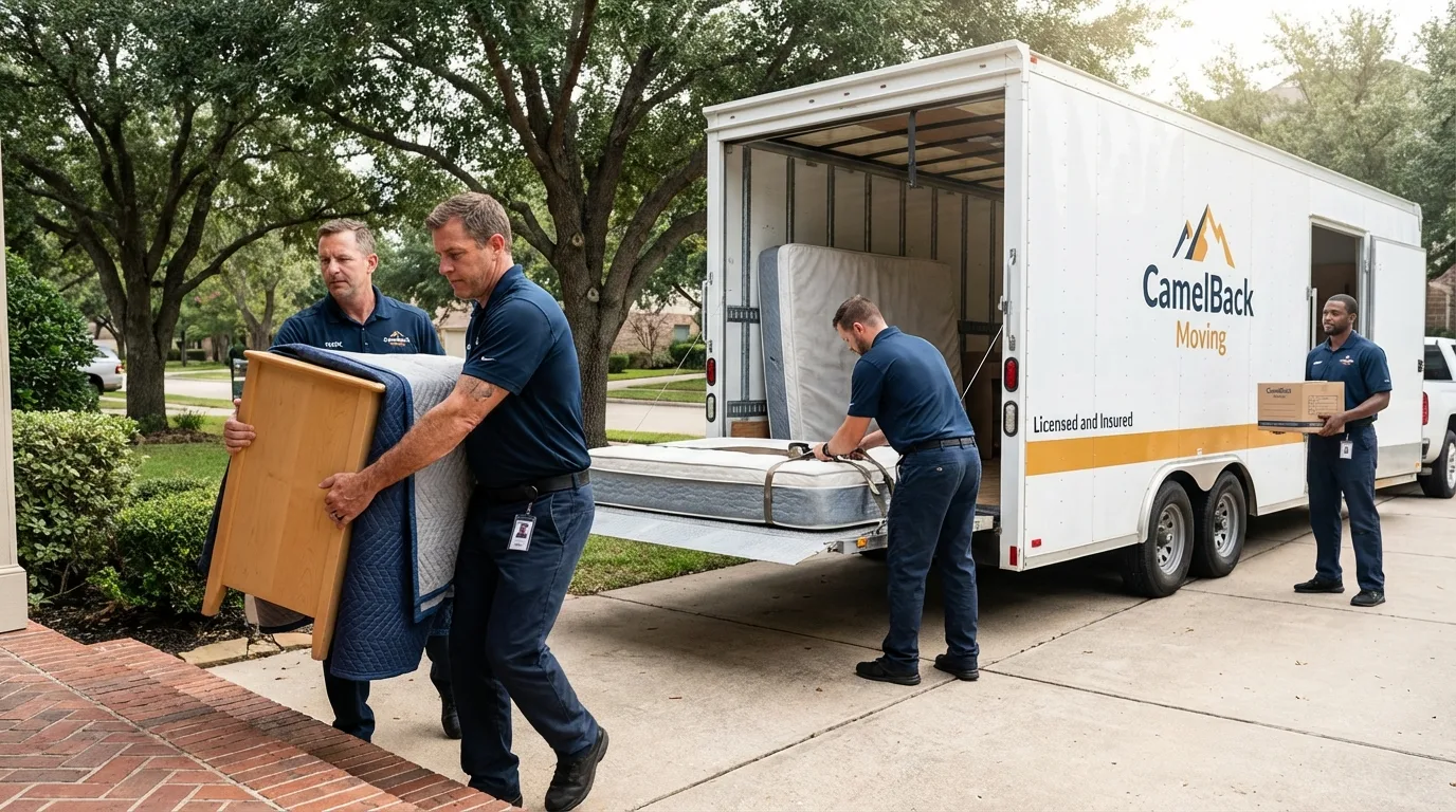 Crew loading residential truck for cross-state move from Covina, CA