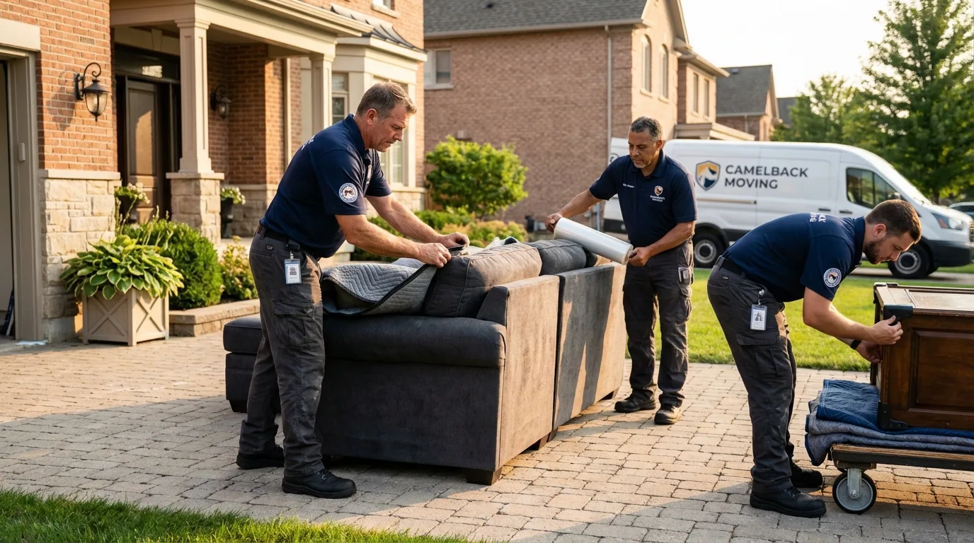 Large estate moving crew wrapping furniture in Covina, CA